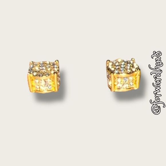 Bundle Sale 3 for $15 | Gold Tone Rhinestone Stud Earrings – Multi-Sided Sparkle - Picture 4 of 9